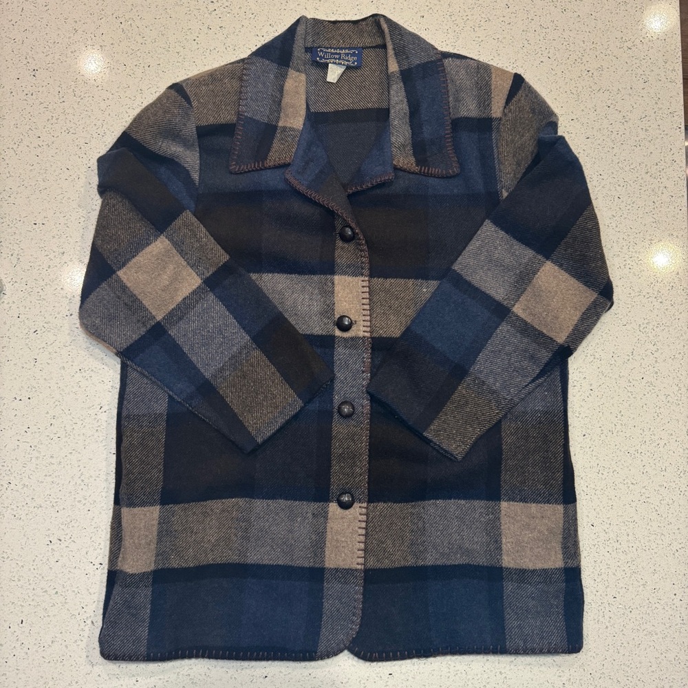Vintage Willow Ridge Navy and Gray plaid jacket wool blend size 10 petite